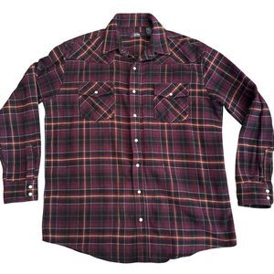 Vintage XL tall Red Green Five Brother‎ Thick Cotton Button Flannel Shirt - USA
